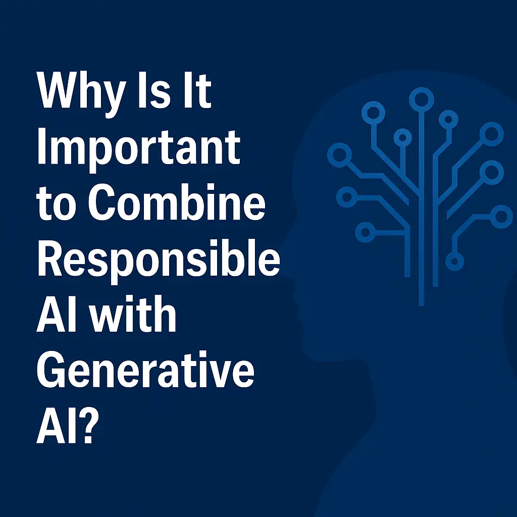 Why Is It Important to Combine Responsible AI with Generative AI – Deep Blue Background with Human-AI Illustration